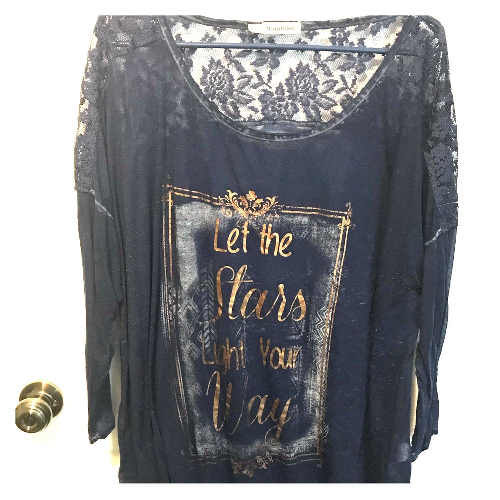 Blue ‘Let the Stars Light your way’ 3/4 sleeve top
